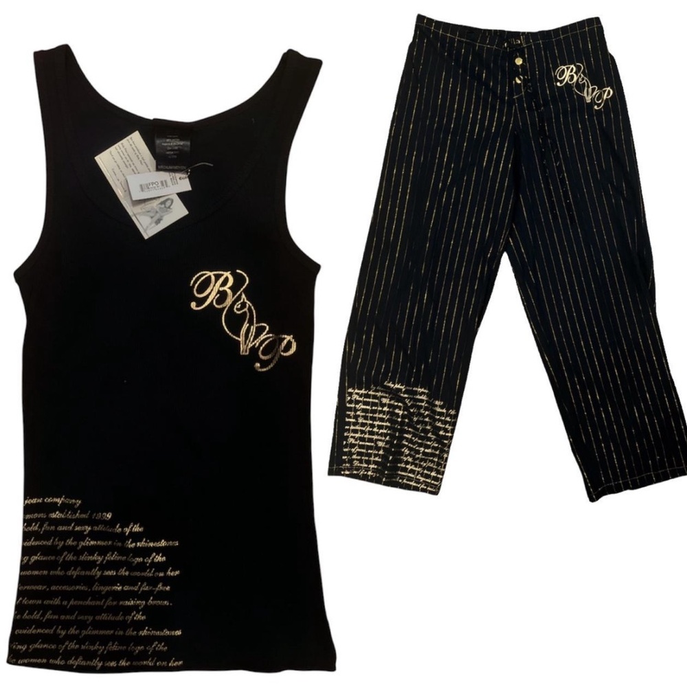 Babyphat Black and gold pinstripe tank top and pants set
